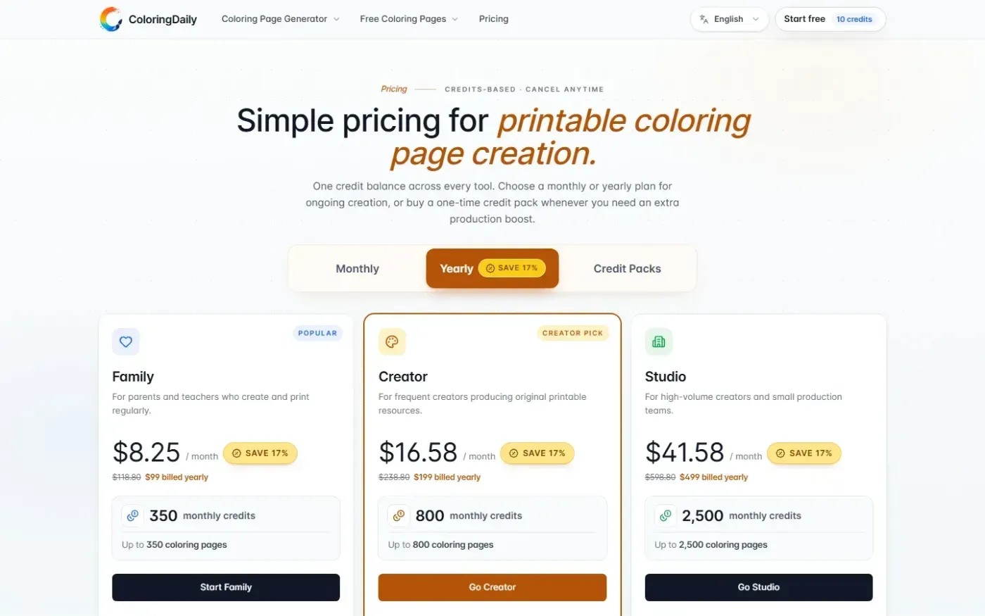 Coloringdaily — Pricing page