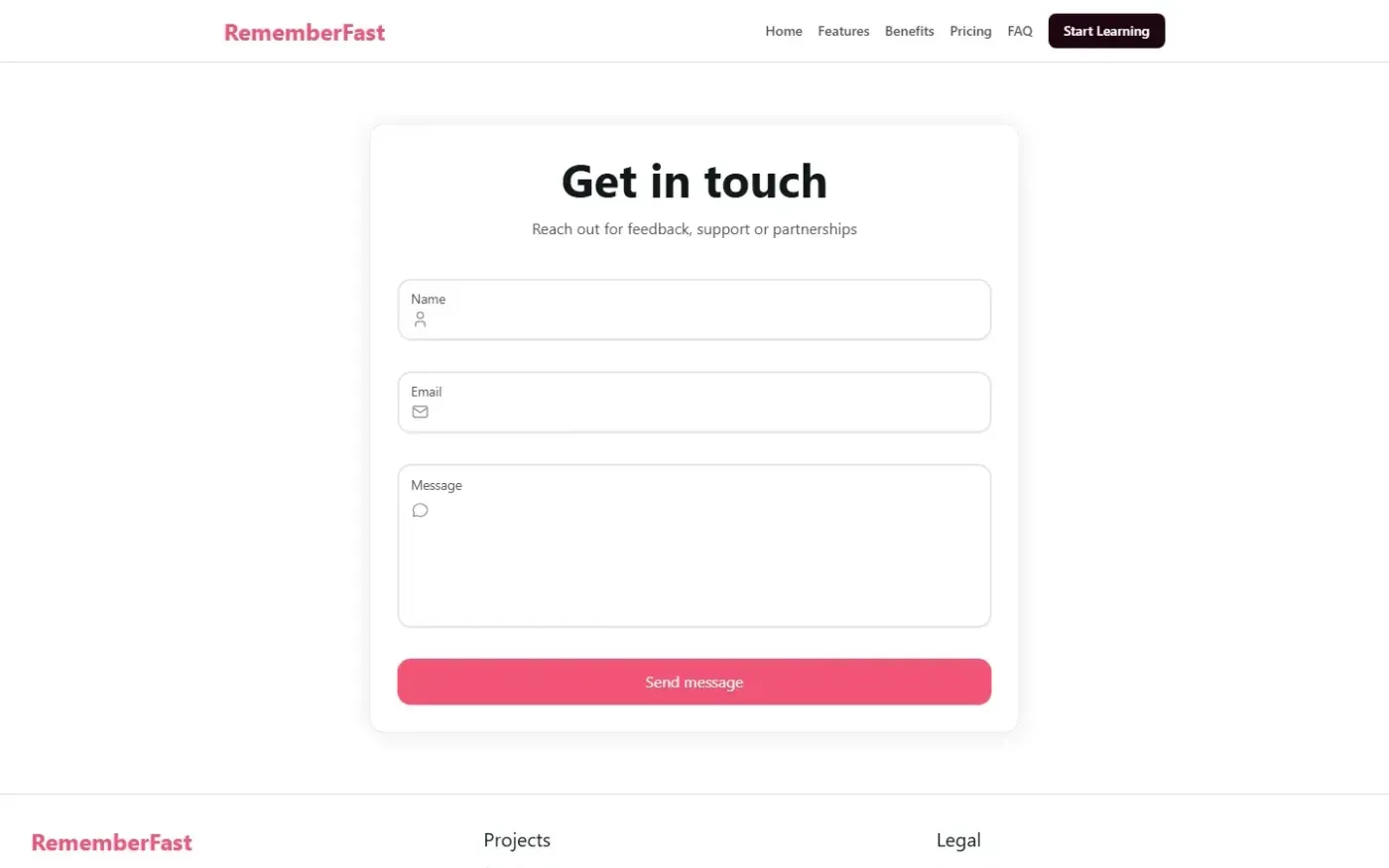 Rememberfast — Contact page
