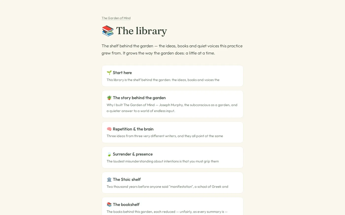The Garden of Mind — Your subconscious mind as a living 3D garden you water daily — Library page