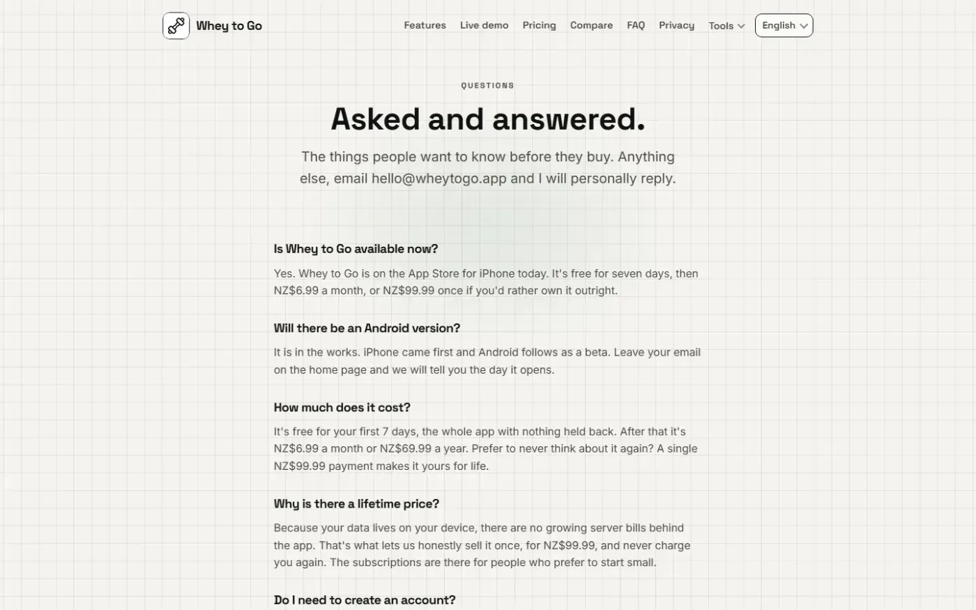 Whey to Go - Calorie & Gym Log — Private food & macro tracker — Faq page