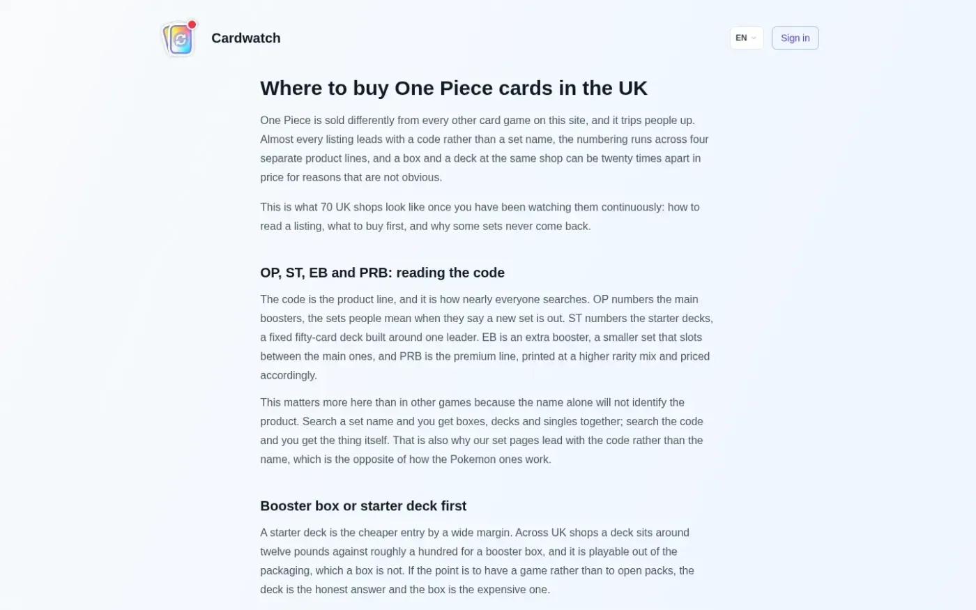 Cardwatch — Guides page
