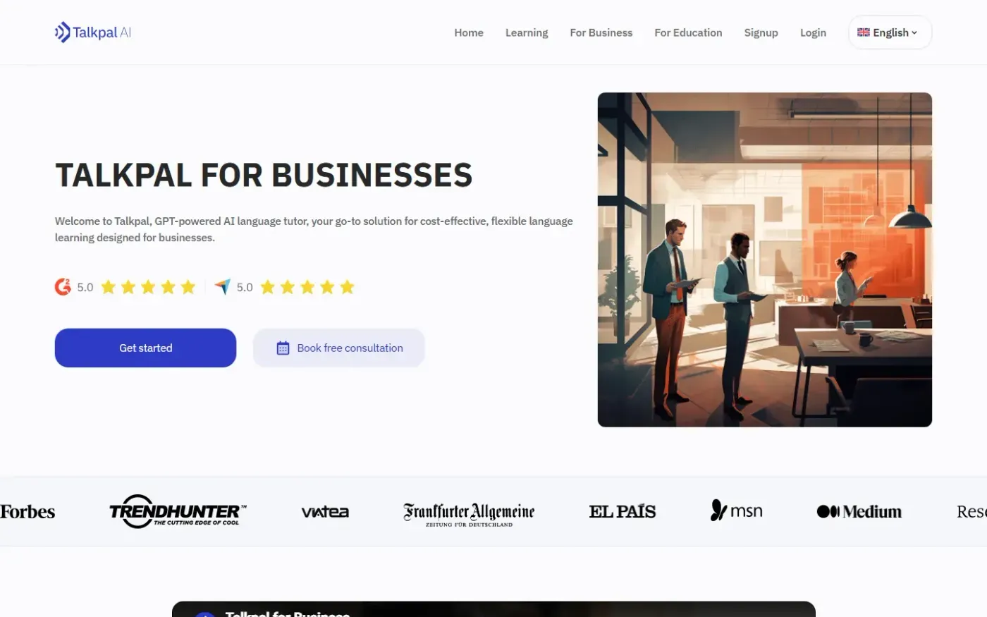 Talkpal — Talkpal for business page