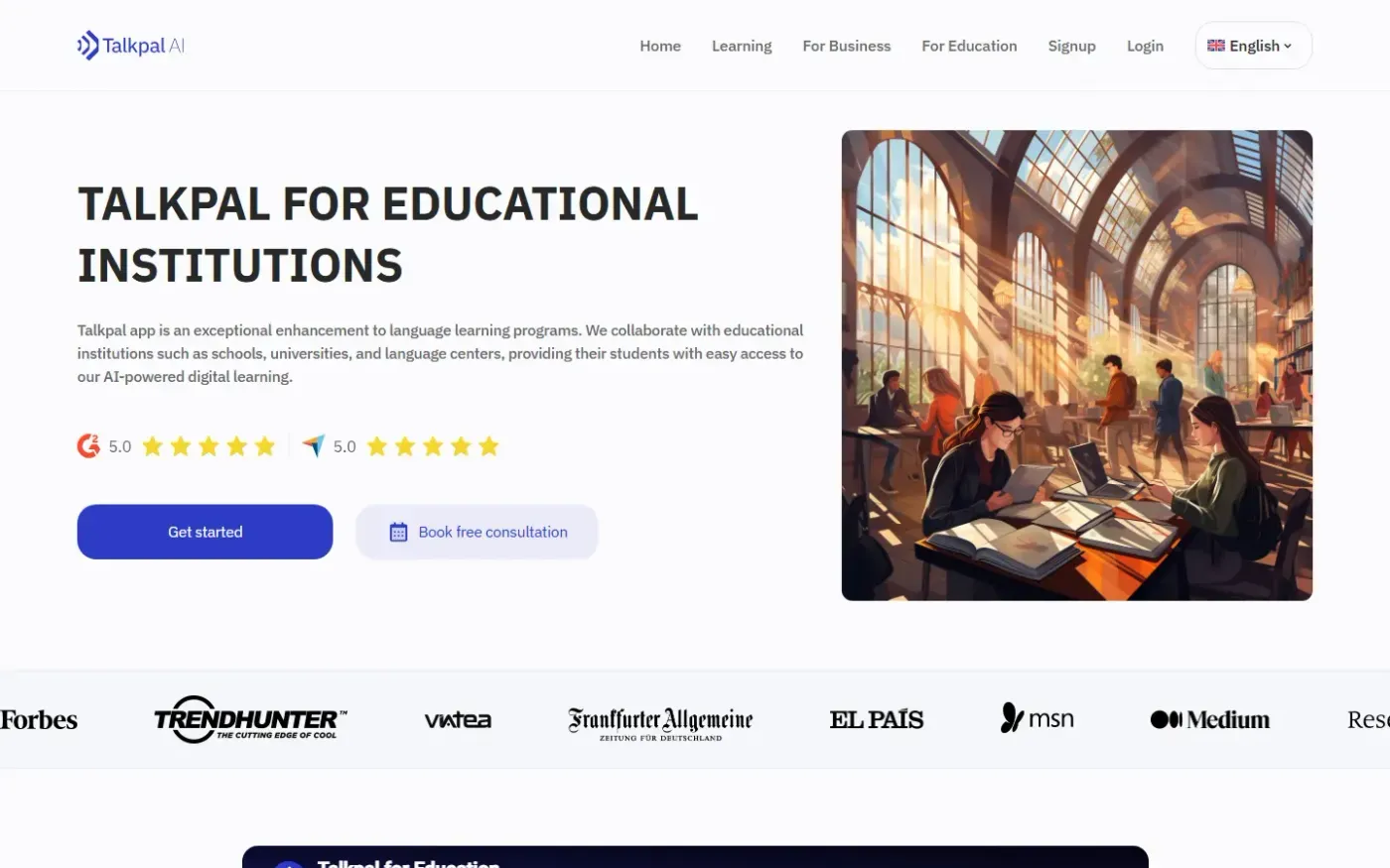 Talkpal — Talkpal for education page