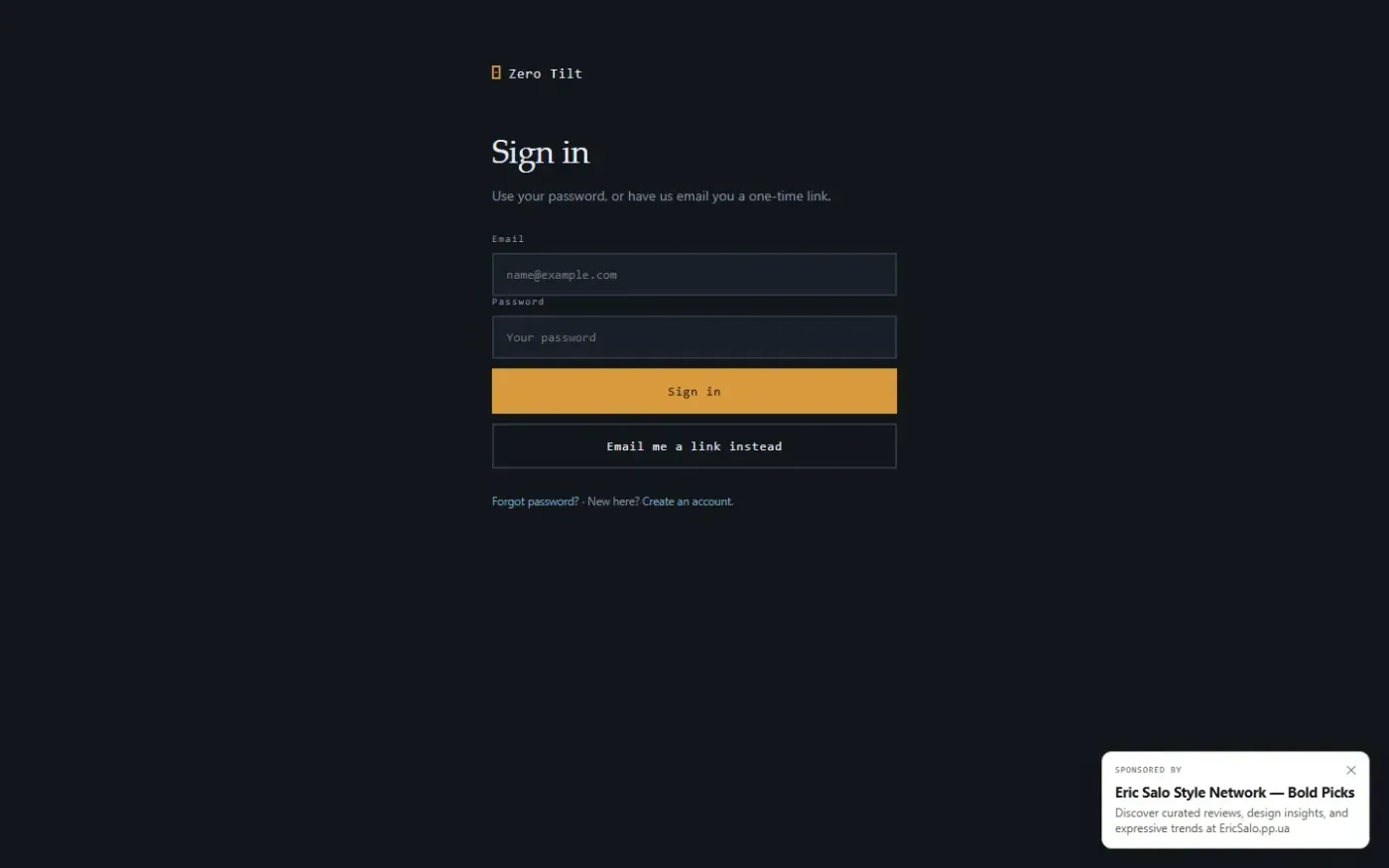 Zero-tilt — Login page