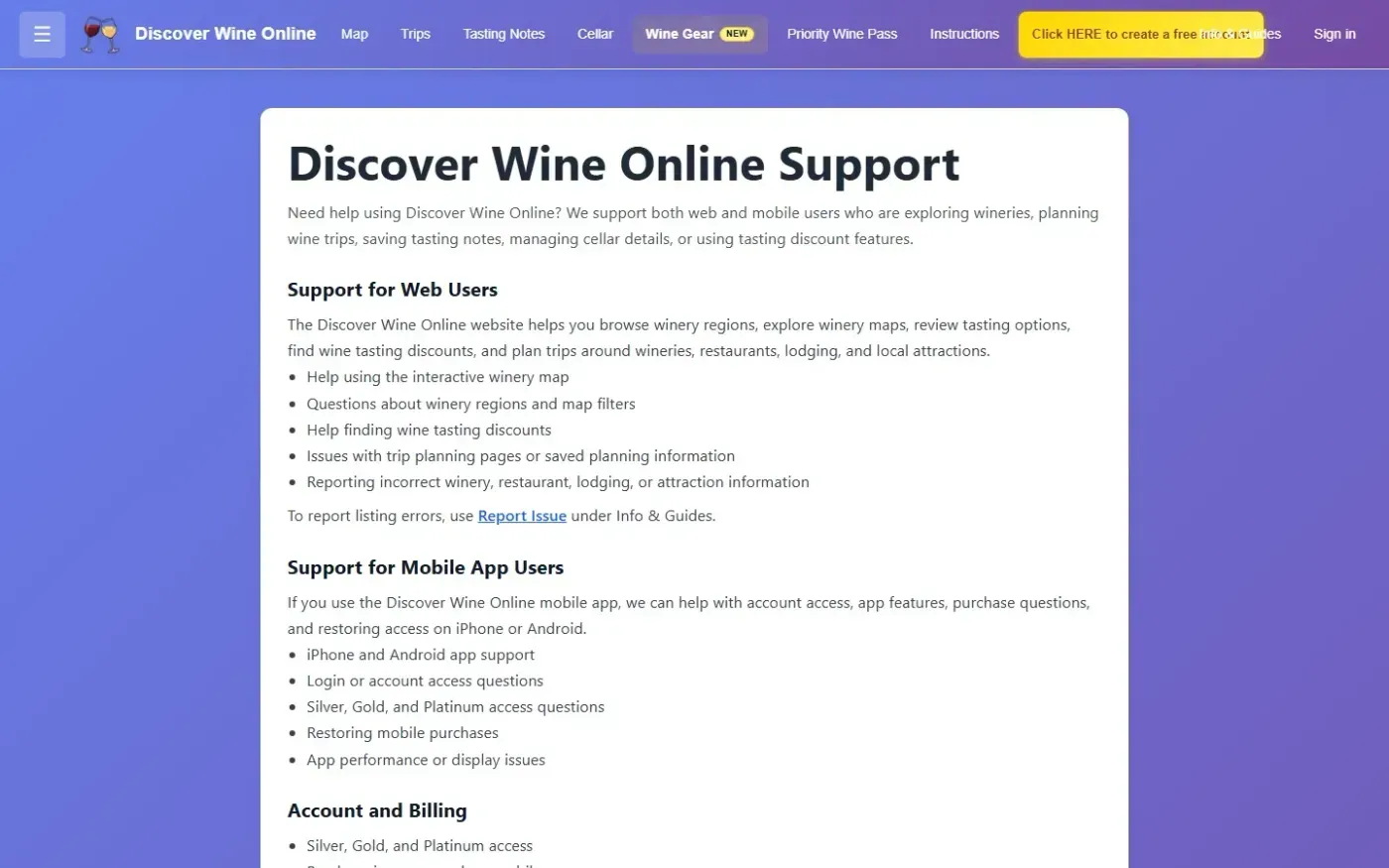 Discoverwine — Support page