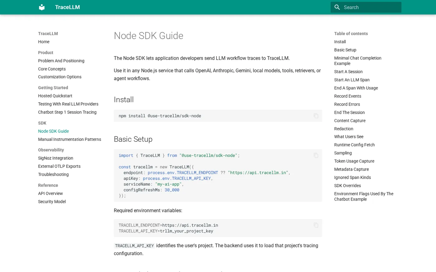 TraceLLM — OpenTelemetry for production AI applications — Sdk page