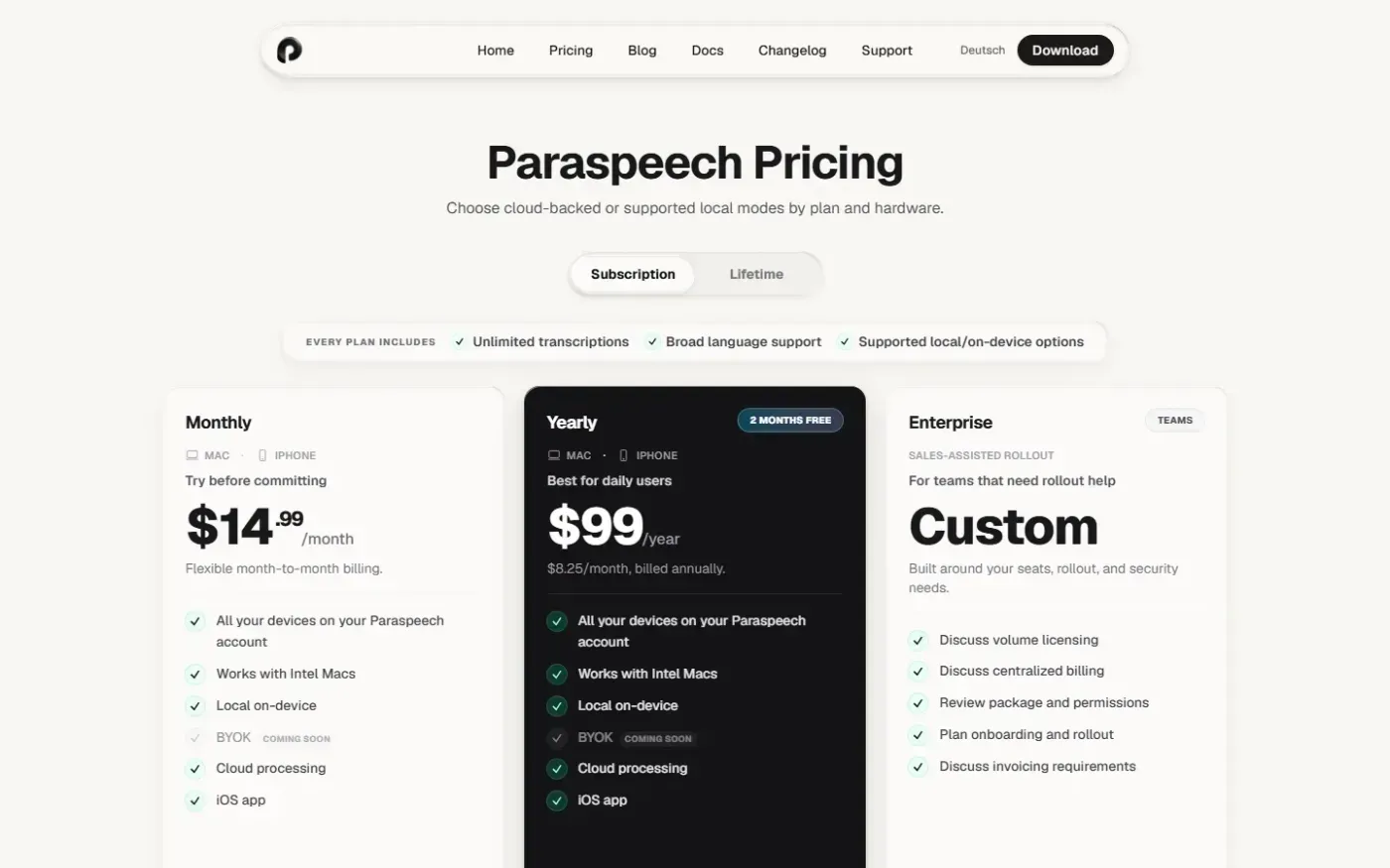 Paraspeech — Pricing page