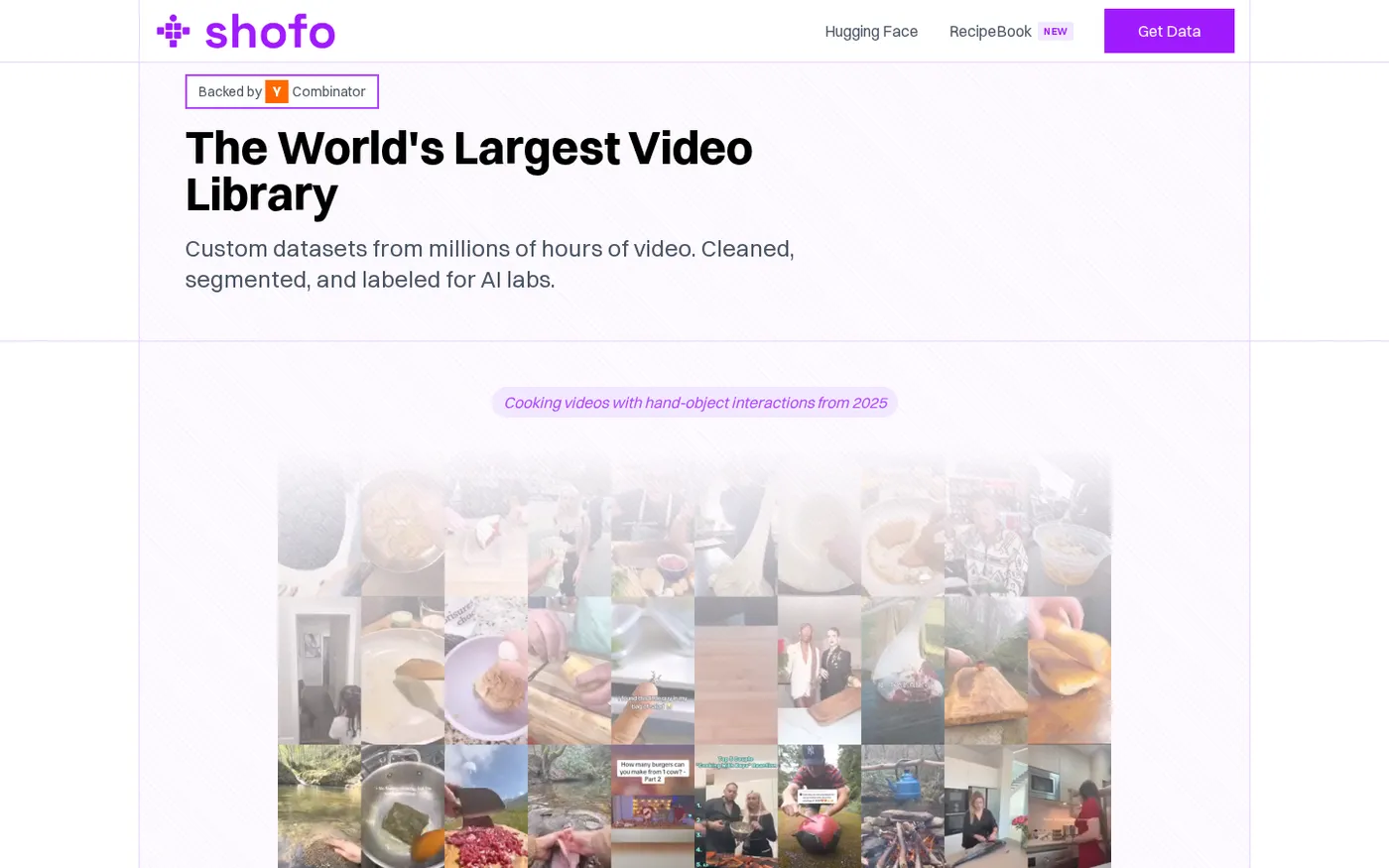 RecipeBook by Shofo — Buy video training data by the hour featuring 25M+ clips — Home page