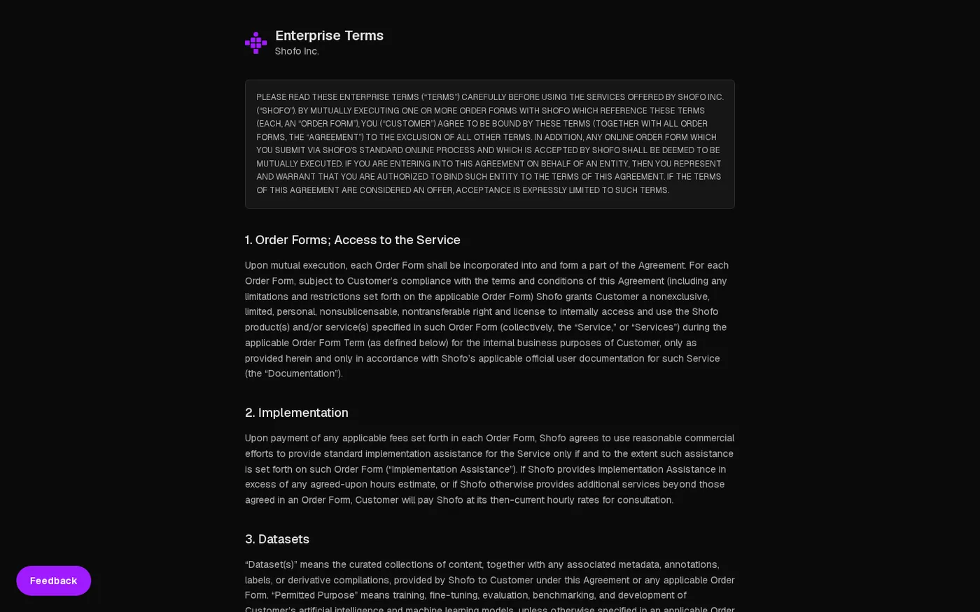 RecipeBook by Shofo — Buy video training data by the hour featuring 25M+ clips — Terms page