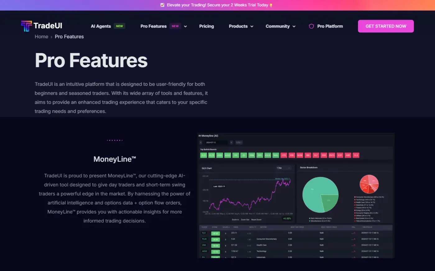 Tradeui — Features page