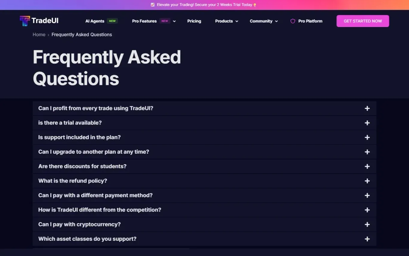 Tradeui — Faq page