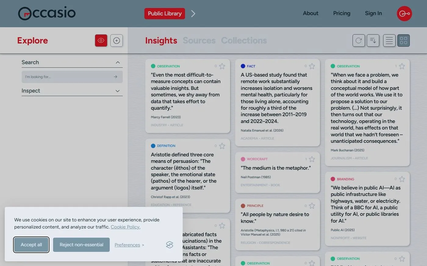 Occasio® — Pinboard meets citation manager for shared insights. — Home page