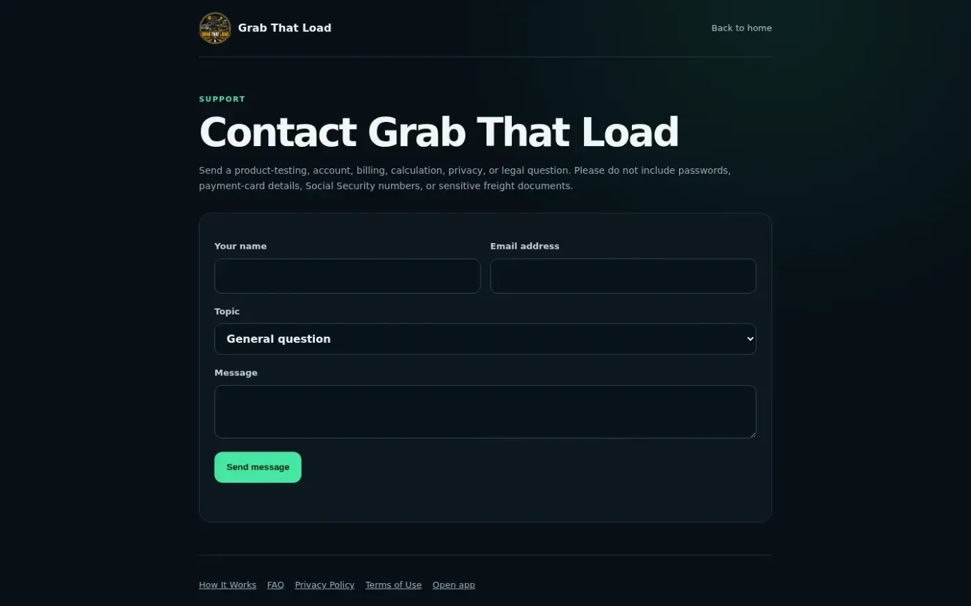 Grabthatload — Contact page