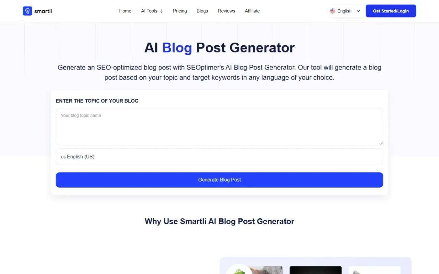 Smartli — Ai tools page