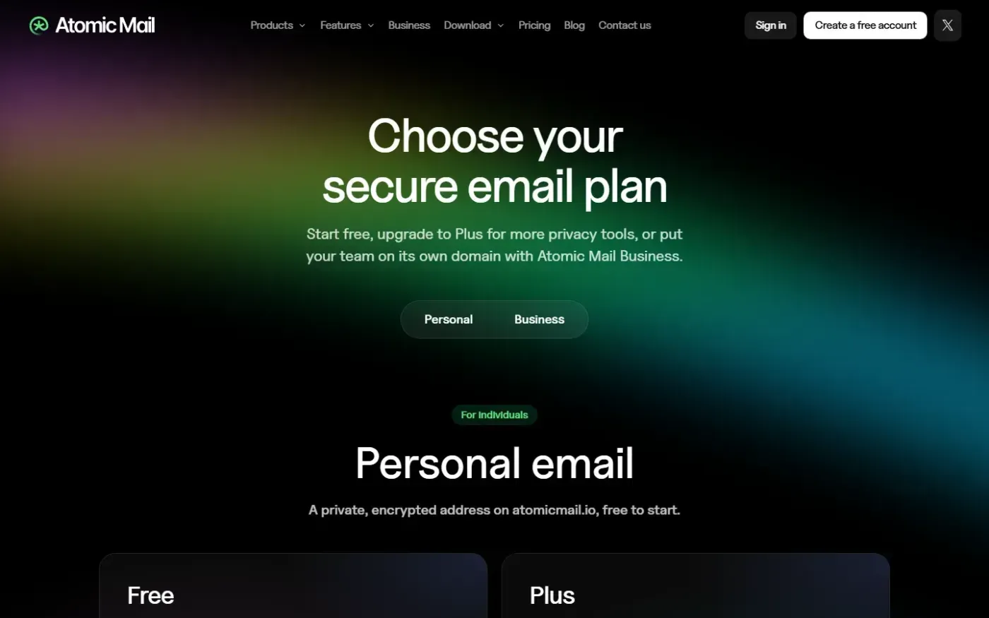 Atomicmail — Pricing page