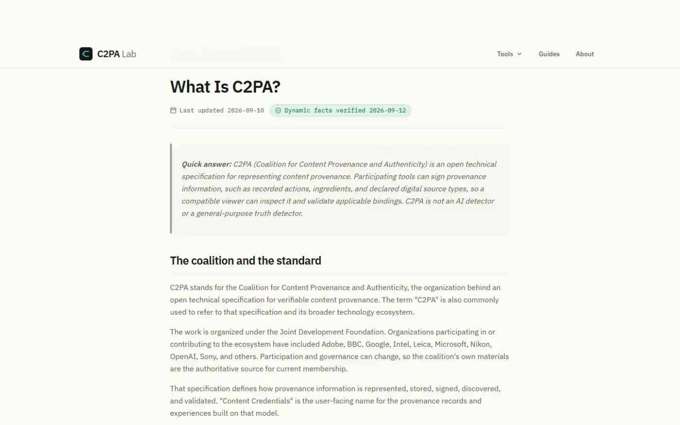 C2palab — Guides page