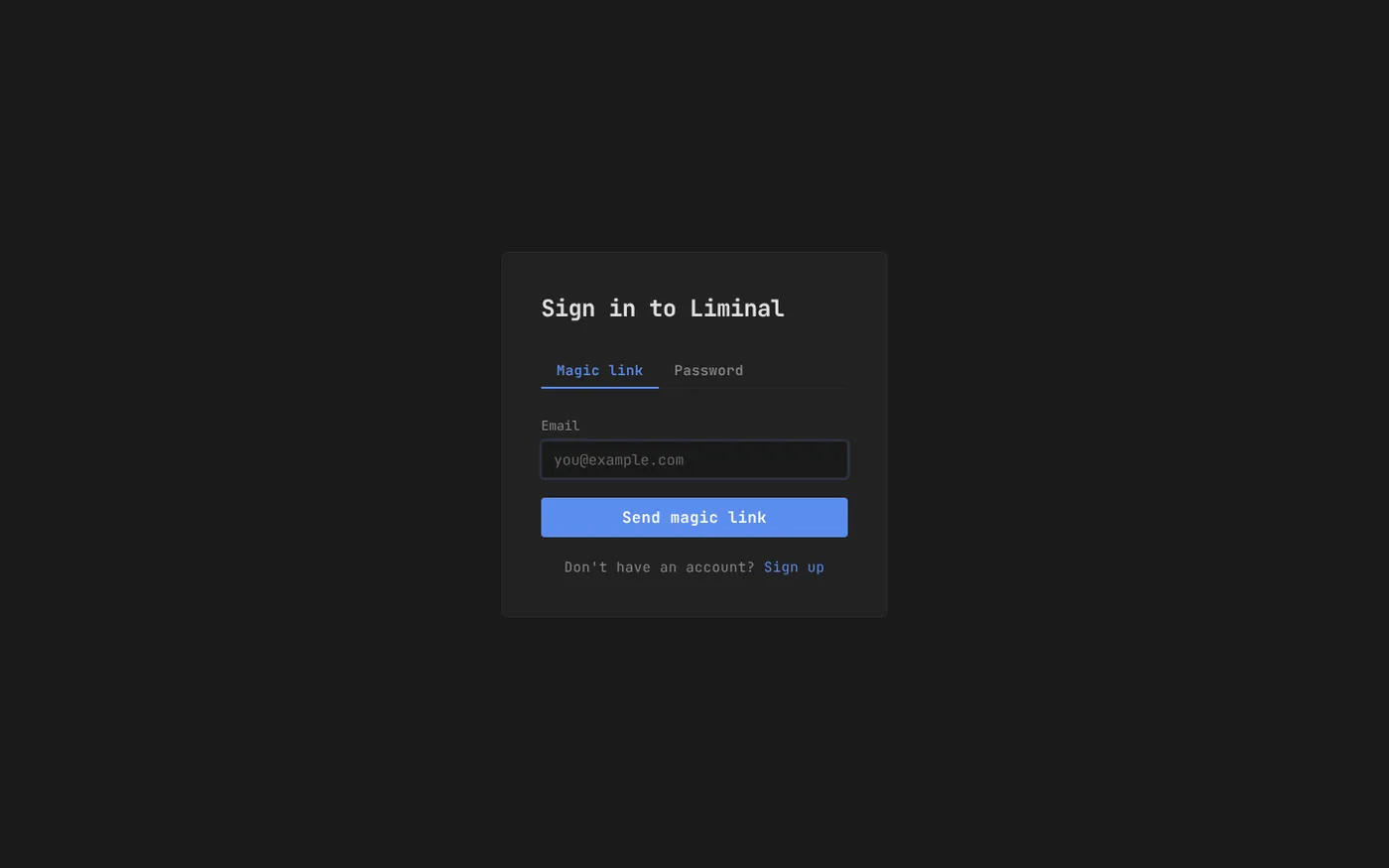 Liminal — A workspace & 2nd brain for you, your agent, and your team — Login page
