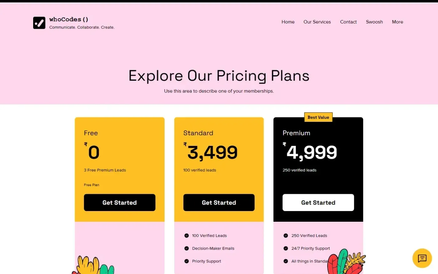 Whocodes — Pricing plans page
