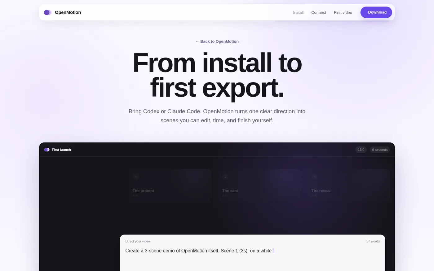 Openmotion — Turn product screenshots and prompts into motion videos — How to use page