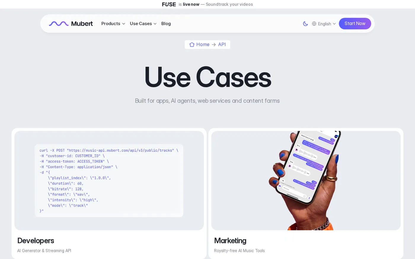 Mubert API — Edit tracks & stems, get consistent music with new engine — Api page