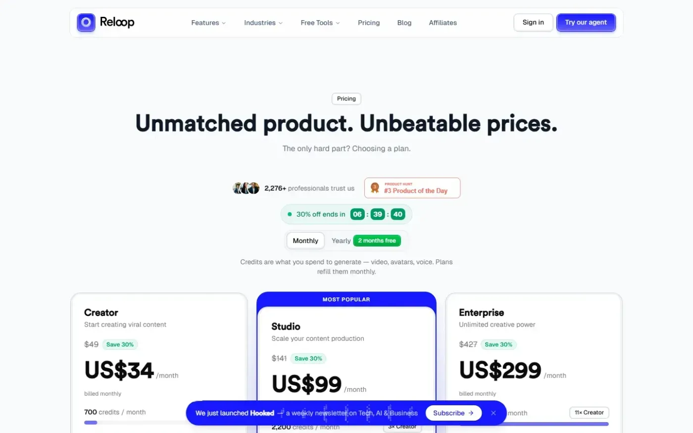 Reloop — Pricing page
