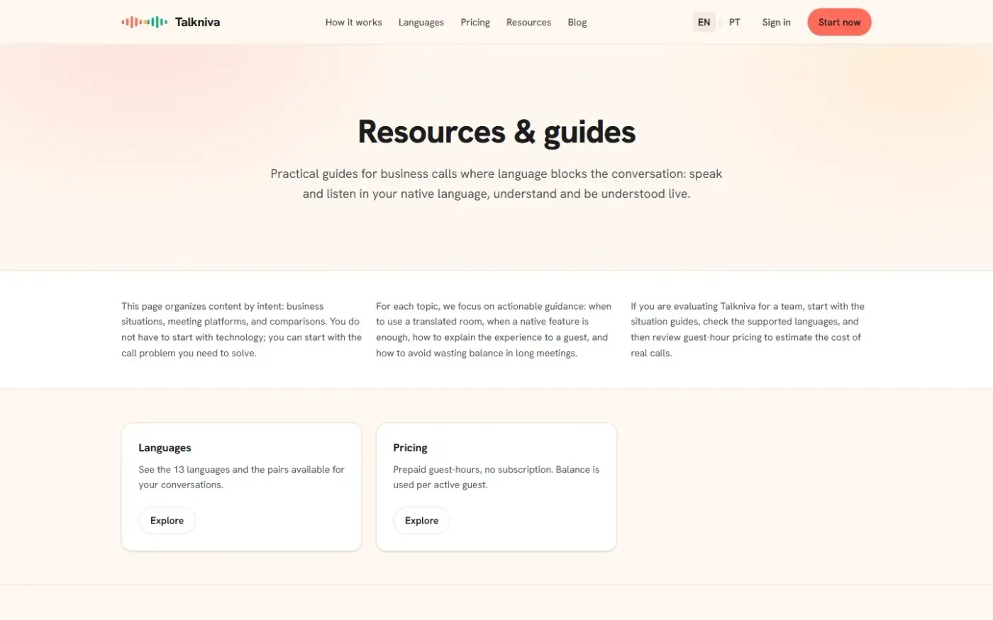 Talkniva — Resources page