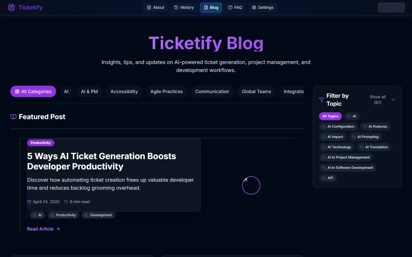 Ticketify — Blog page