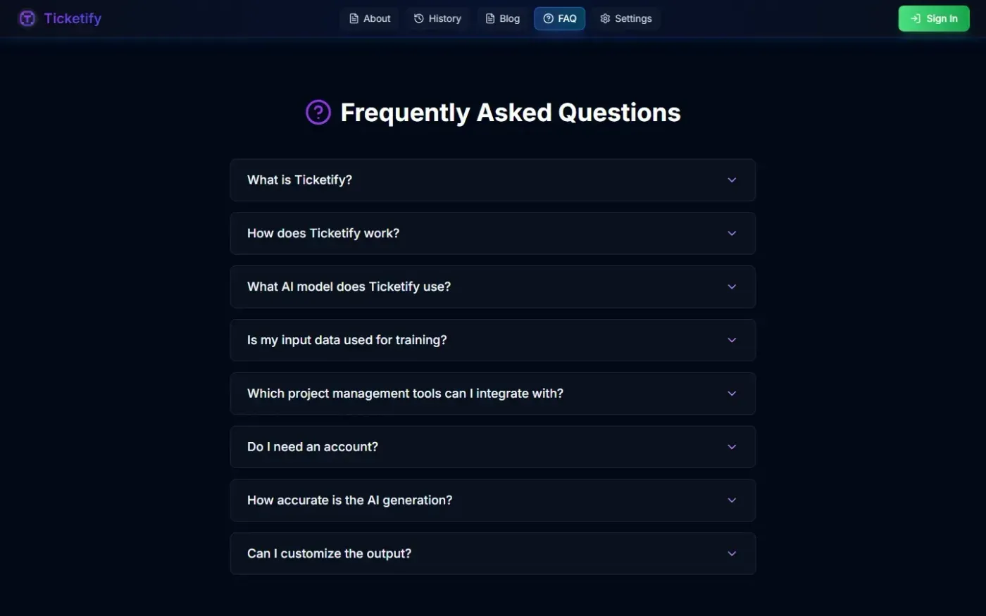 Ticketify — Faq page