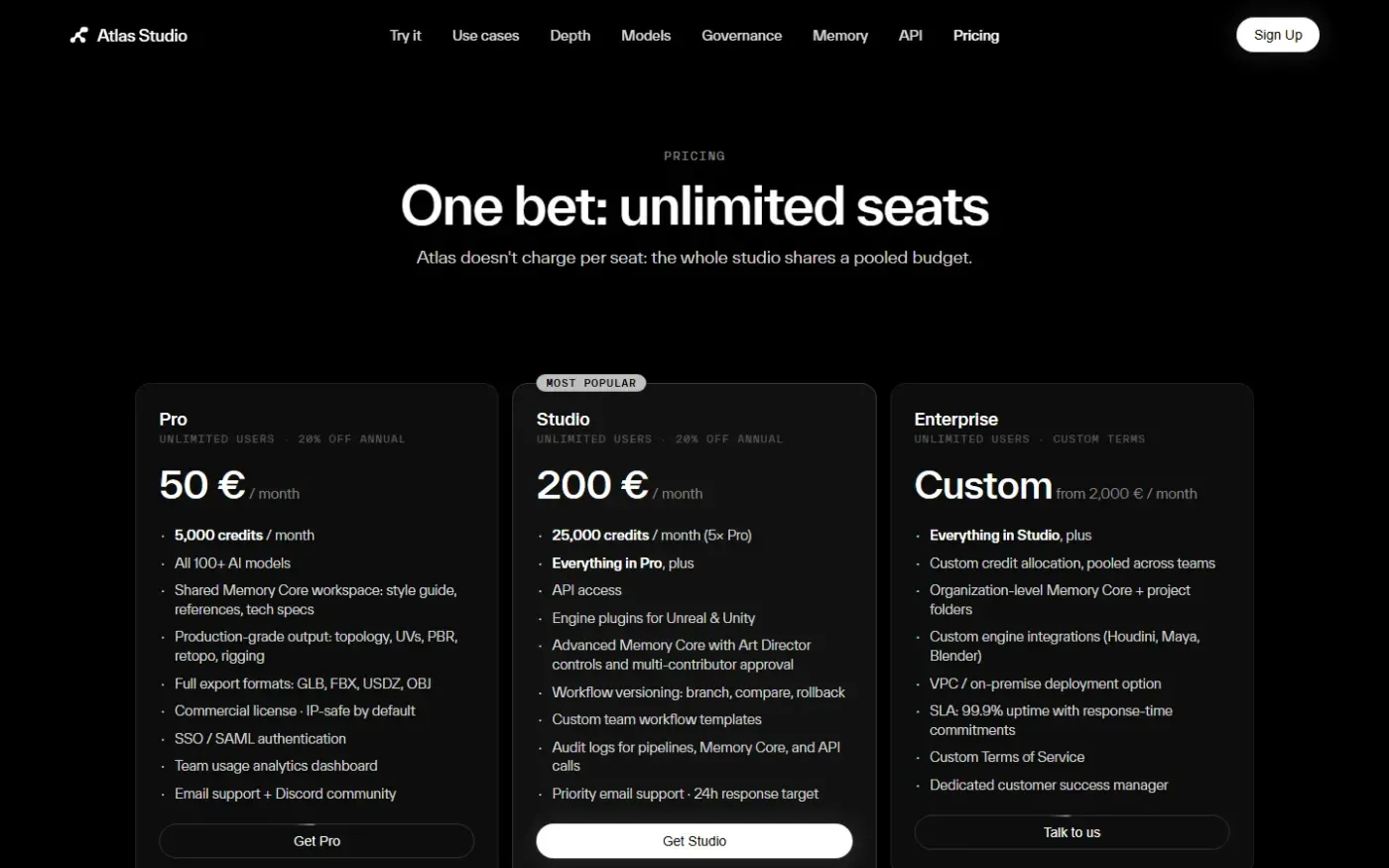 Atlas — Pricing page