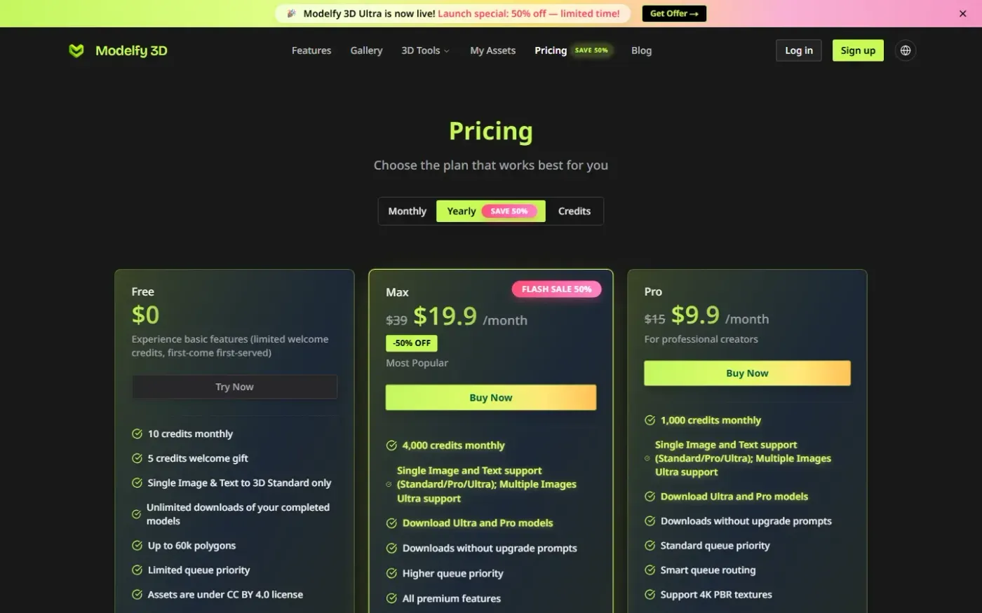 Modelfy — Pricing page