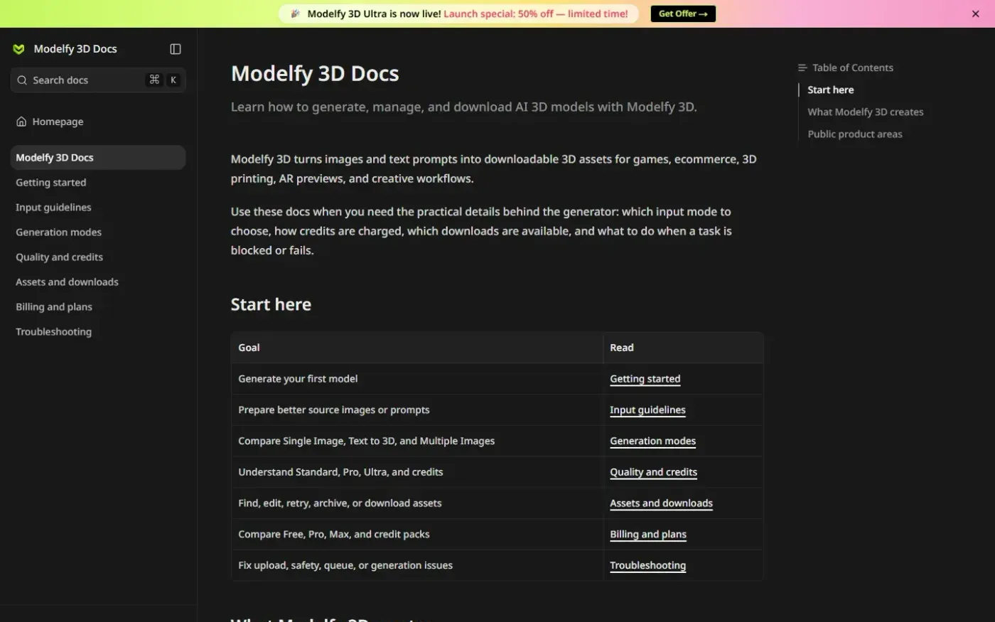 Modelfy — Docs page