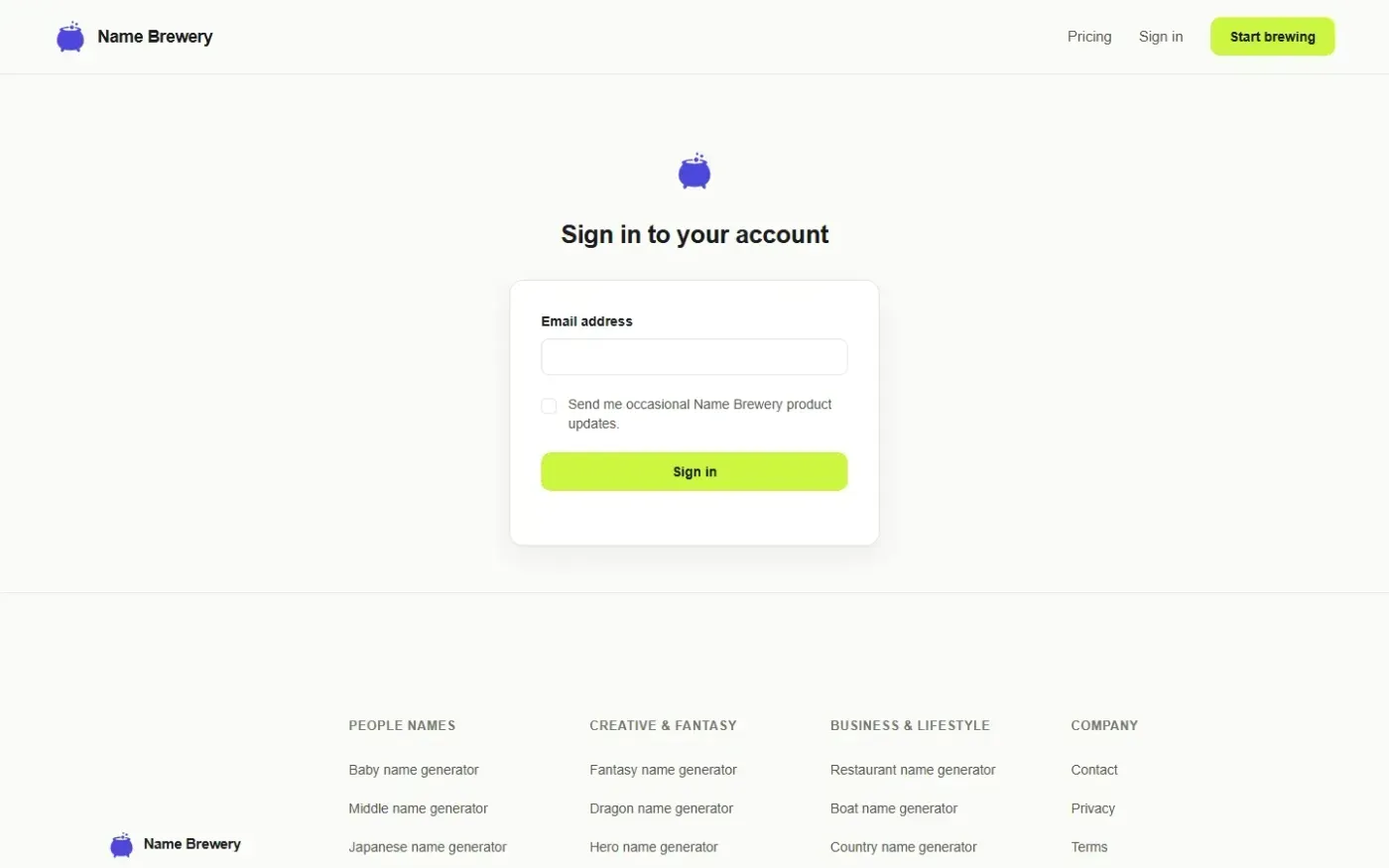 Namebrewery — Api page