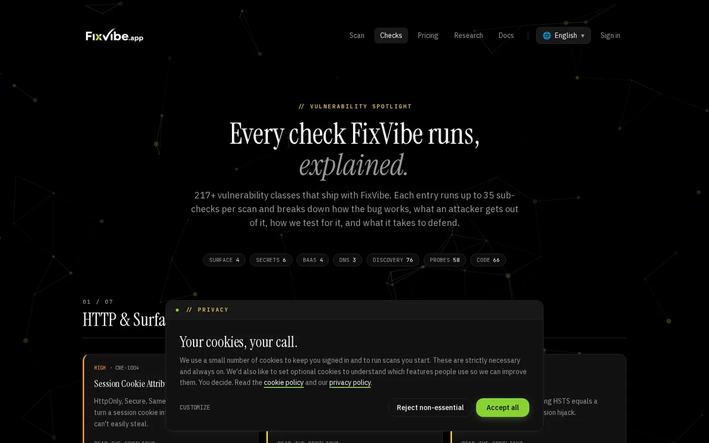Fixvibe — Checks page