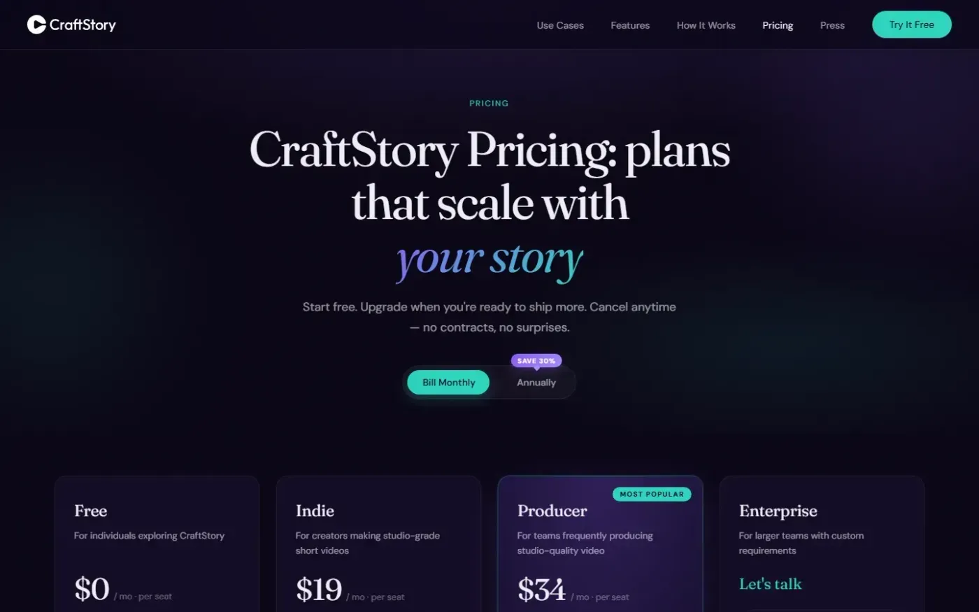 Craftstory — Pricing page