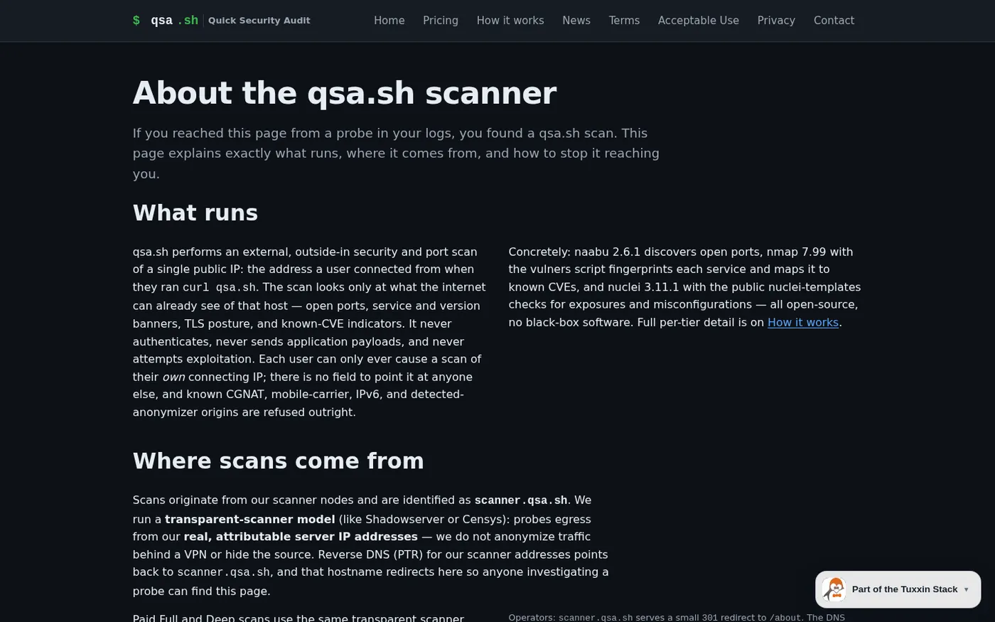 qsa.sh  — External security scan of your own IP, in your terminal — About page