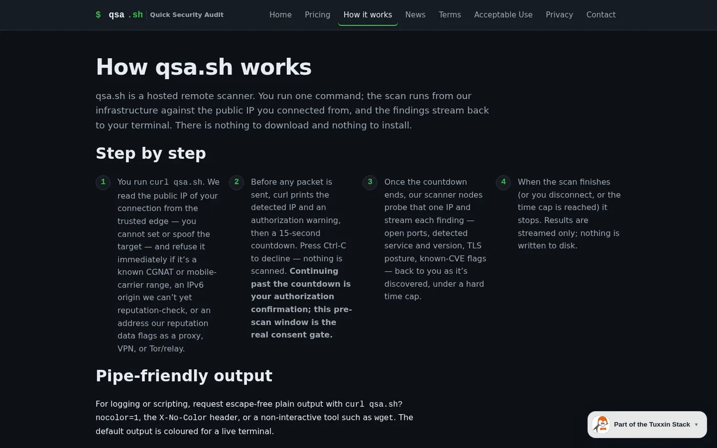 qsa.sh  — External security scan of your own IP, in your terminal — How it works page