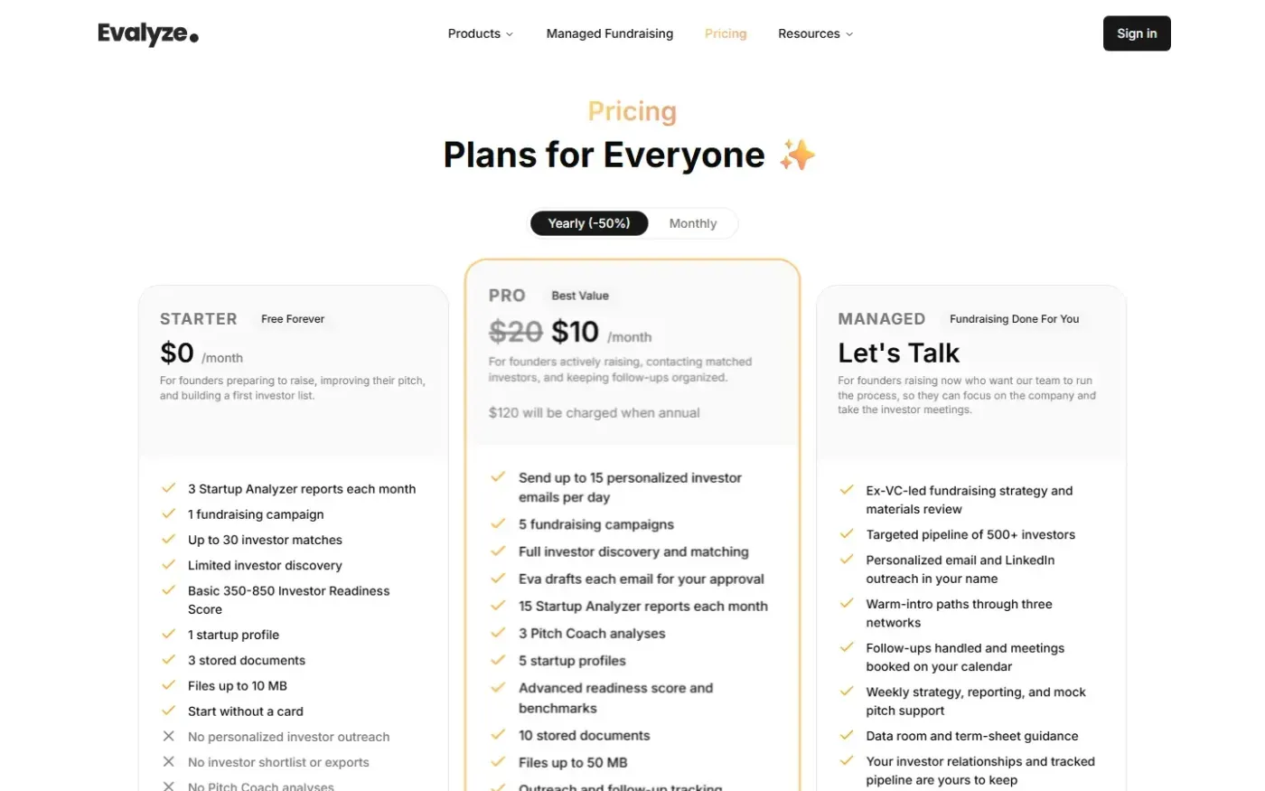 Evalyze — Pricing page
