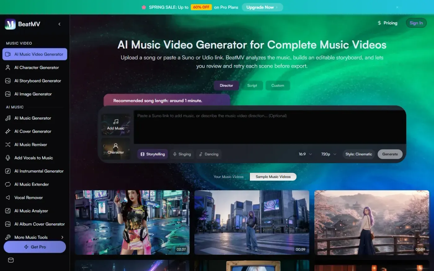 Beatmv — Ai music video generator page
