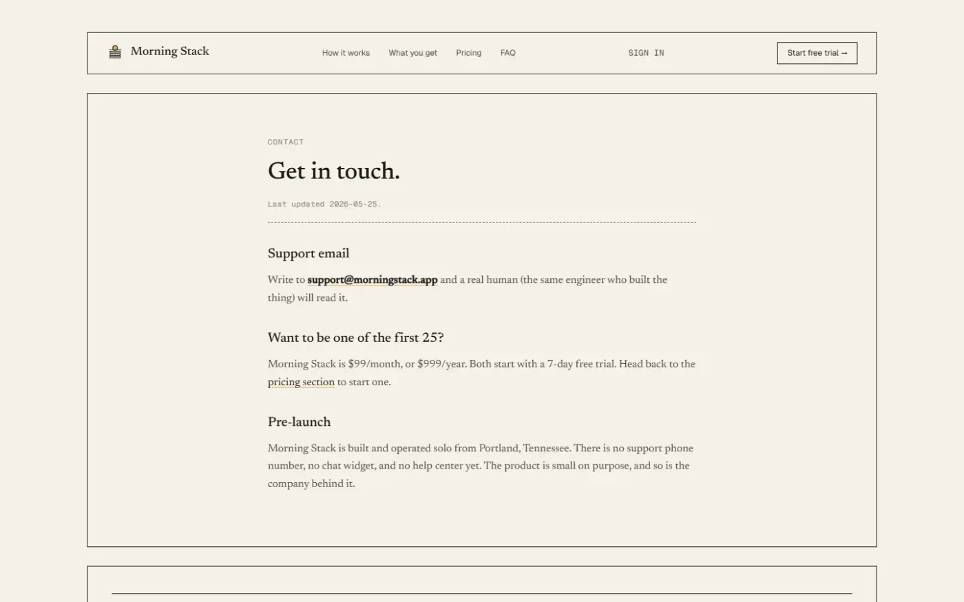 Morningstack — Contact page