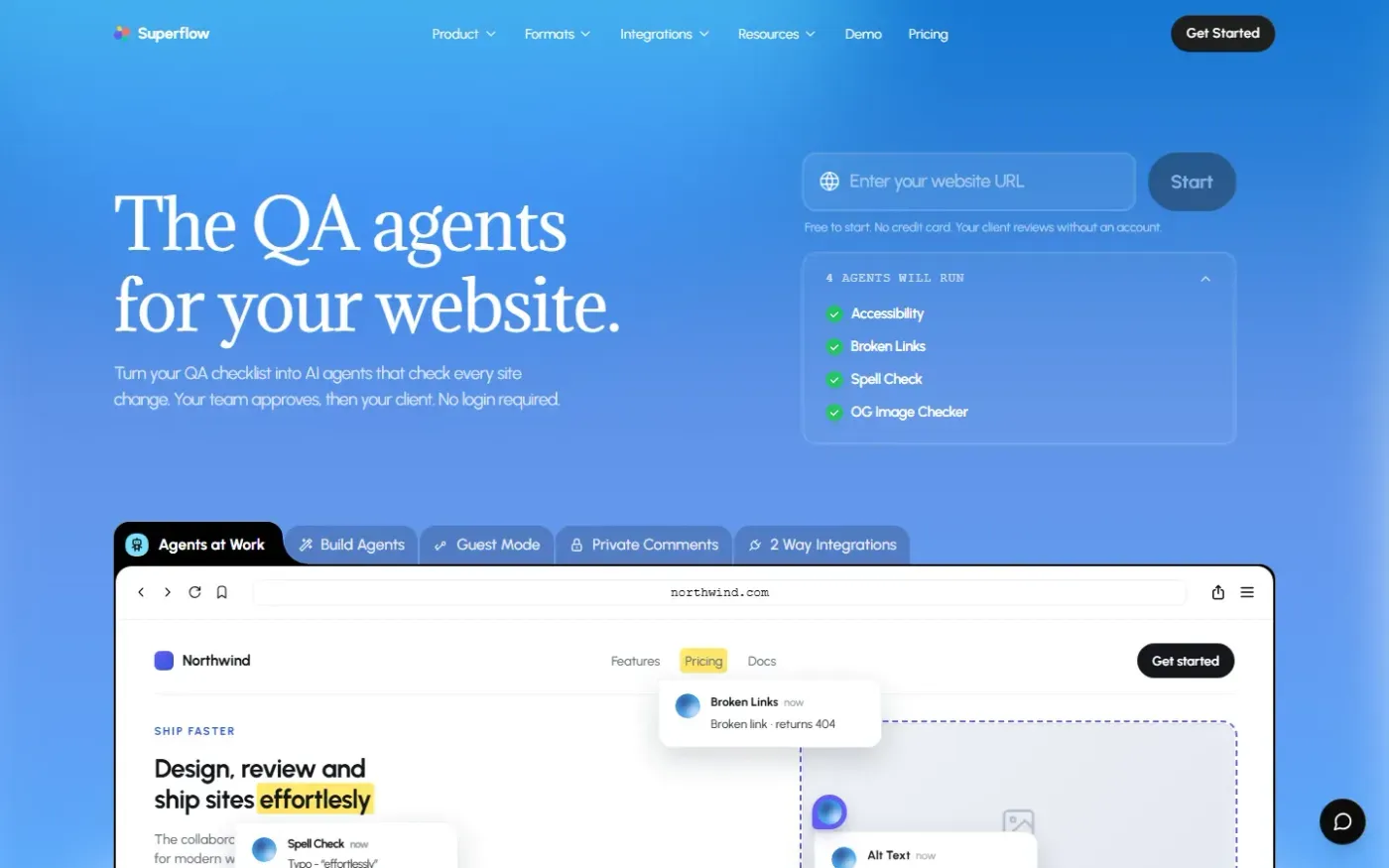 Superflow AI — AI agents that QA your website before launch — Website review page