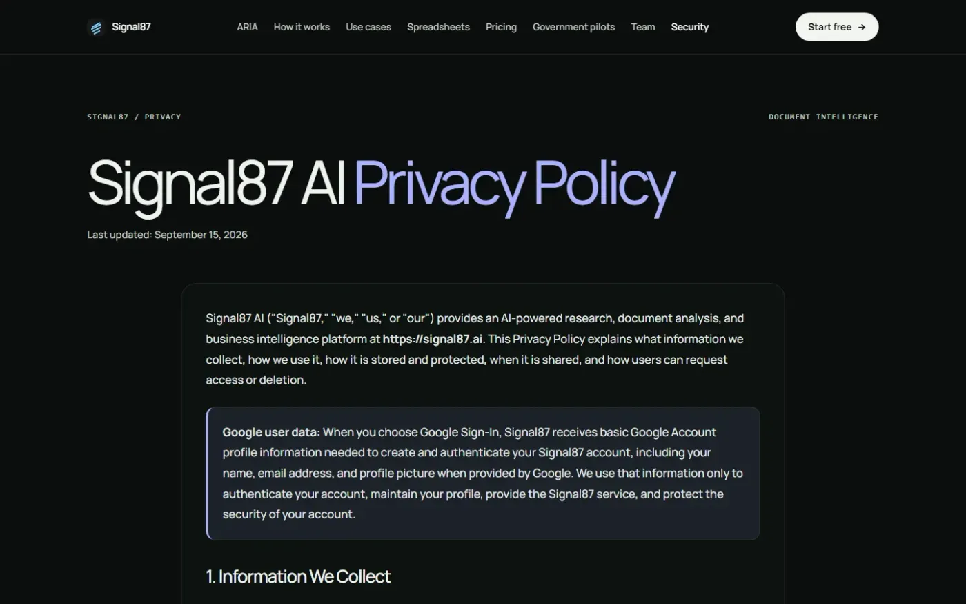 Signal87 — Privacy page