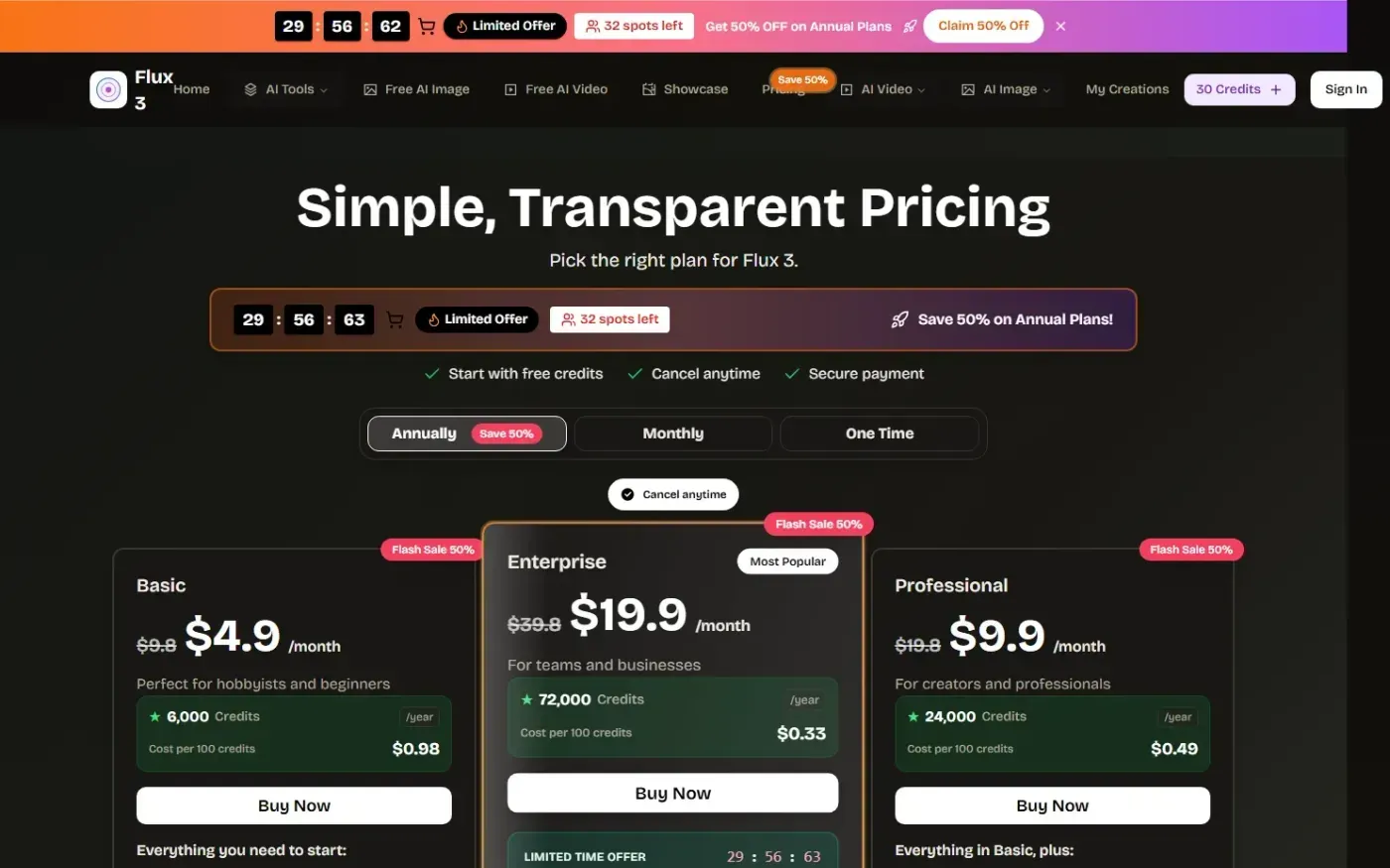 Flux 3 — Pricing page
