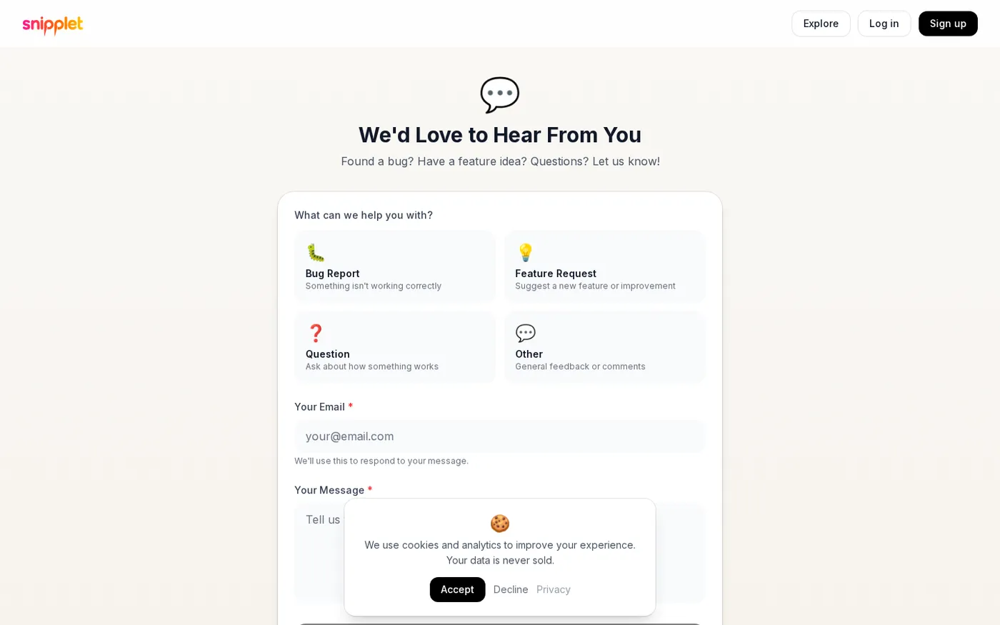 Snipplet — Create and share beautiful guides from places you love — Support page