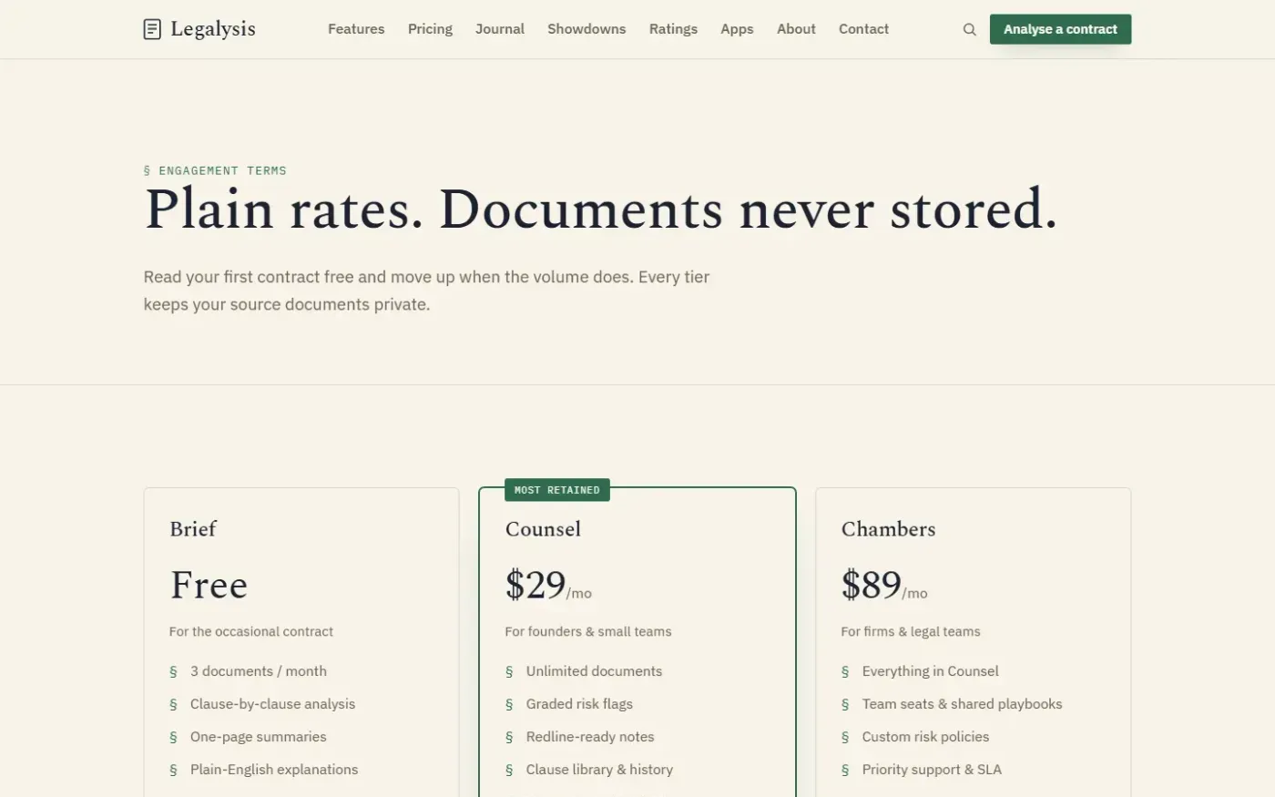 Legalysis — Pricing page