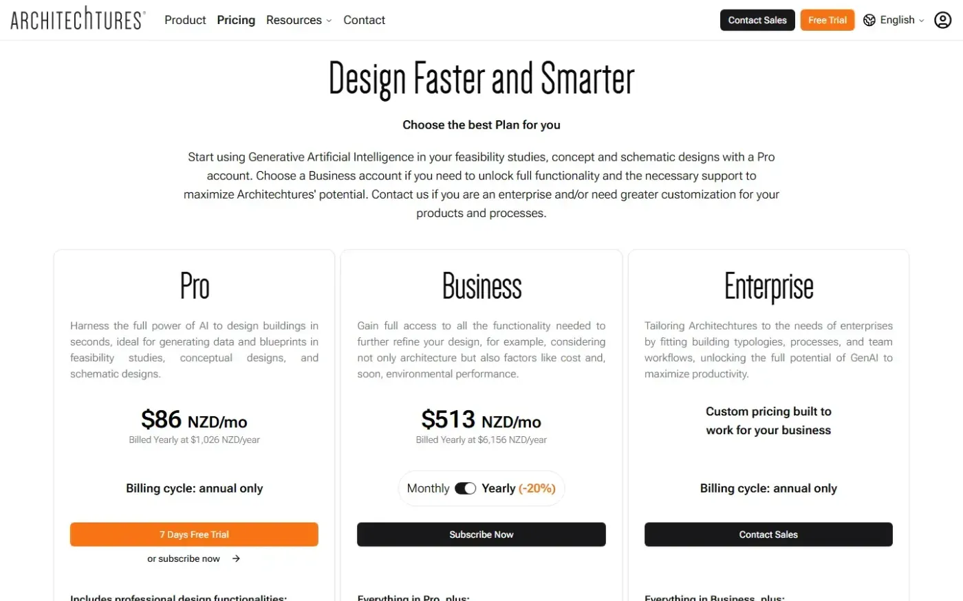 Architechtures — Pricing page