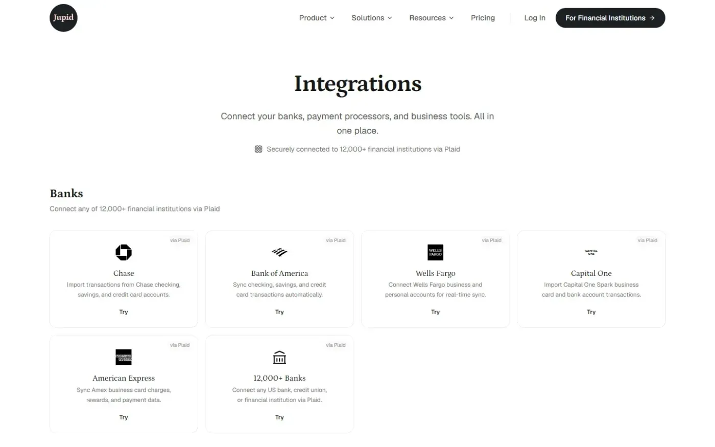 Jupid — Integrations page
