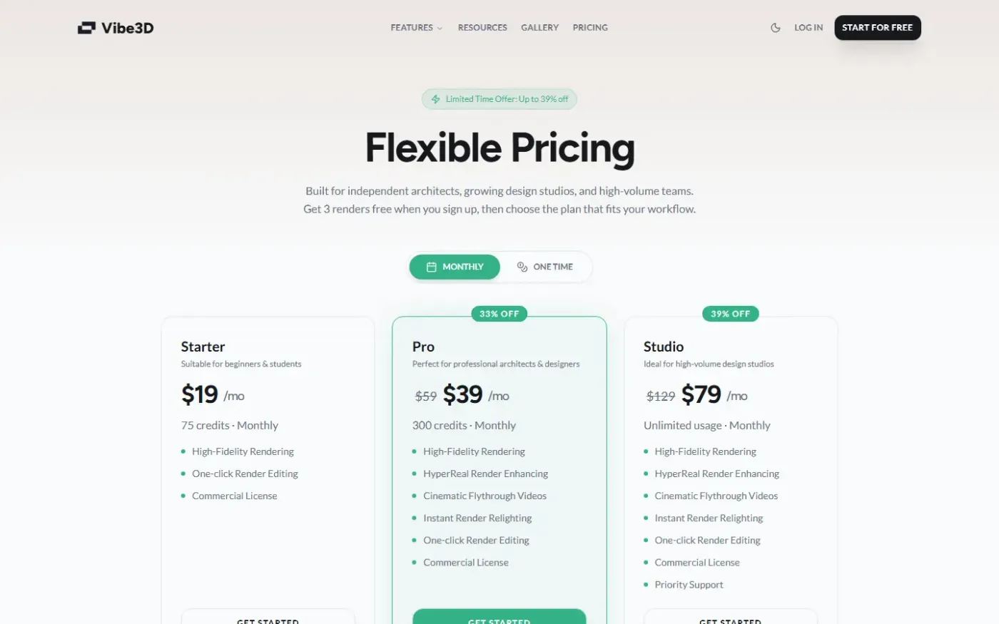Vibe3d — Pricing page