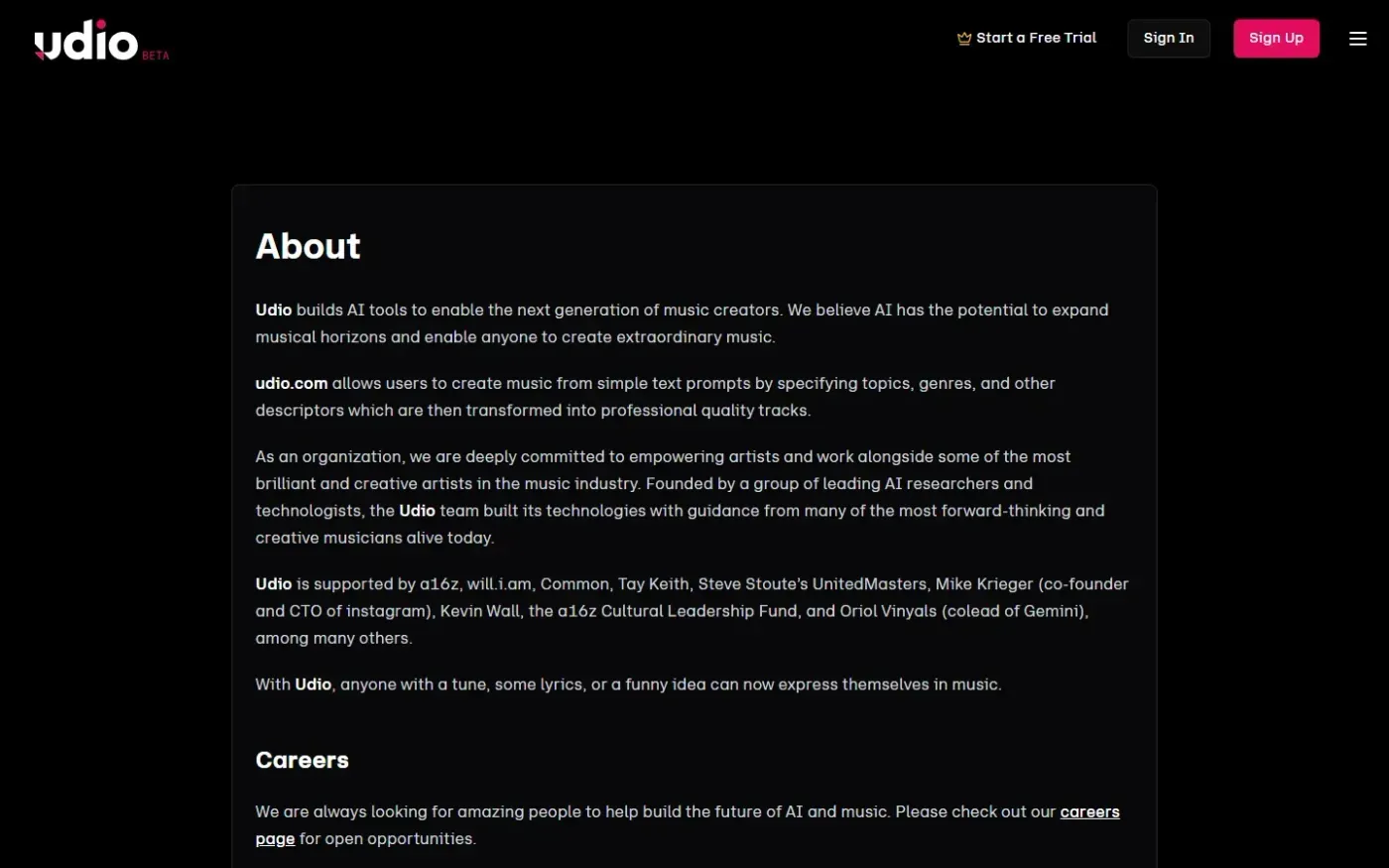 Udio — About us page
