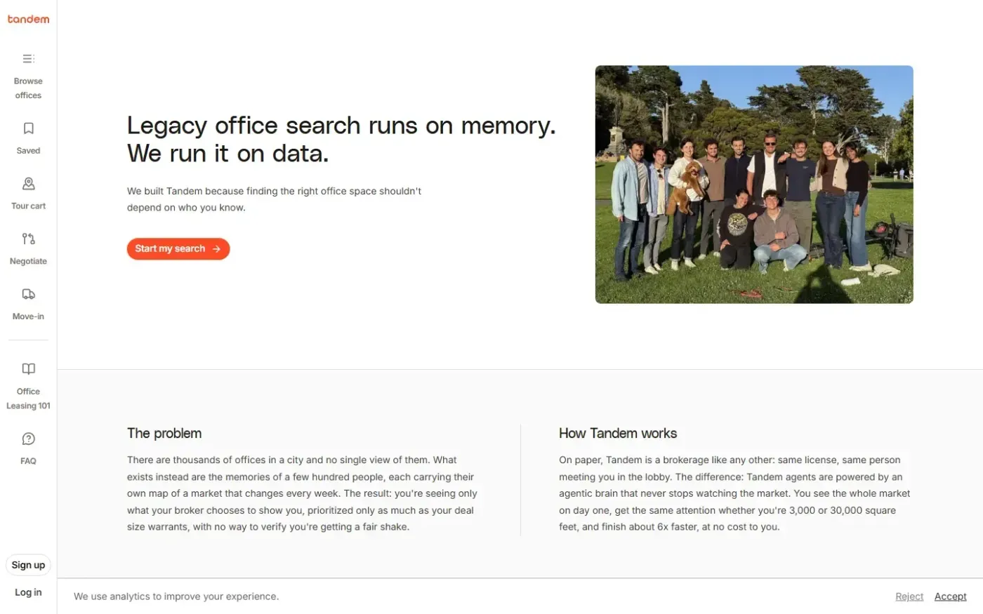 Tandem — AI-native office leasing brokerage — About page