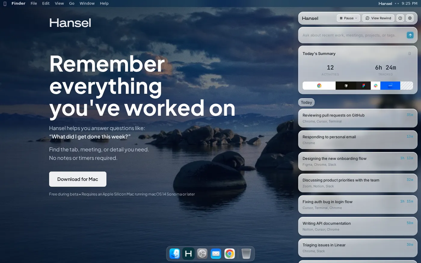 Hansel — Remember everything you've worked on — Home page